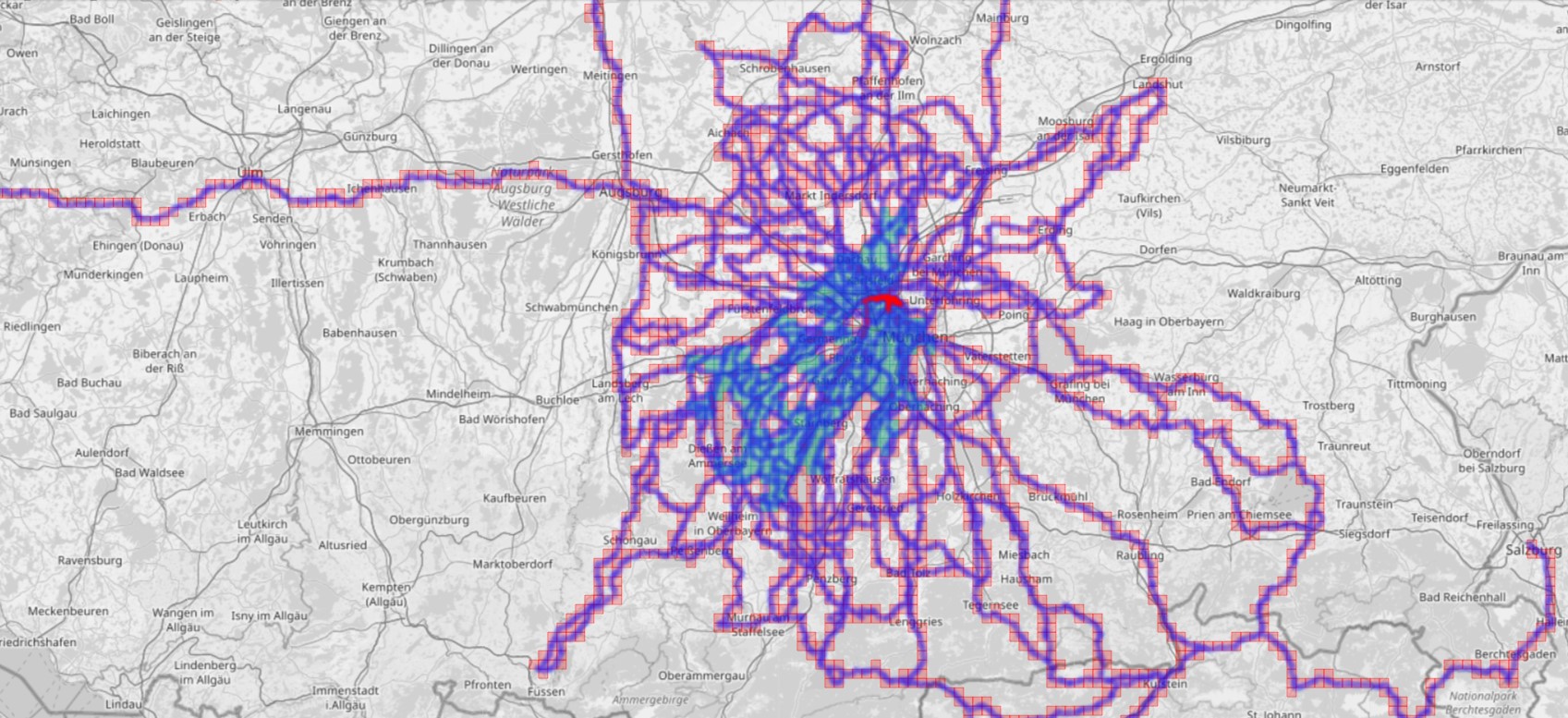 StatsHunters Heatmap der Radtouren rund um München