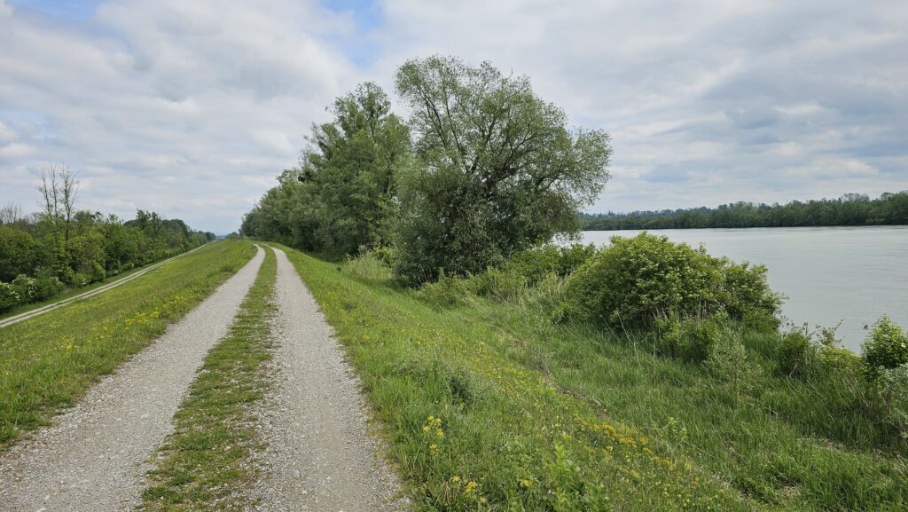 Schotterweg auf dem Damm am Inn