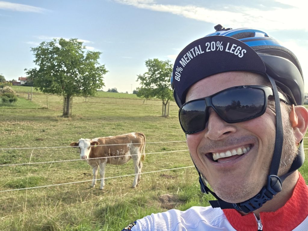 Selfie mit einem Kalb am Zaun bei Rott am Inn